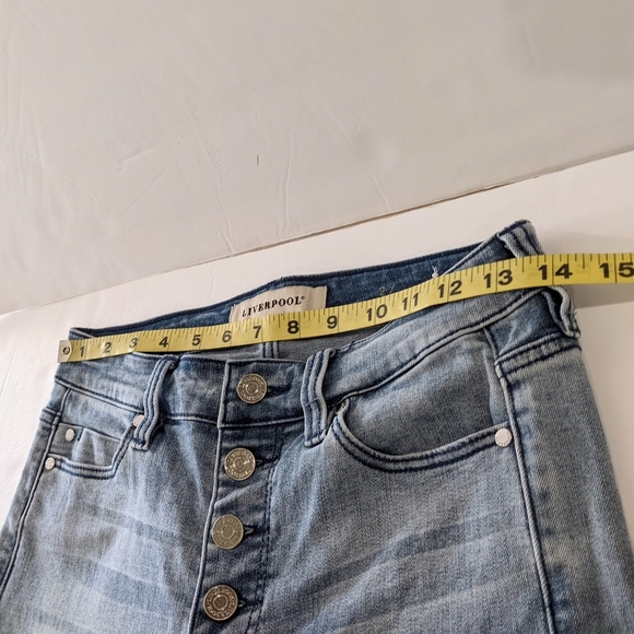 Liverpool Jeans Blue Denim Straight Leg Button Front Crop Size 2 - Picture 10 of 17